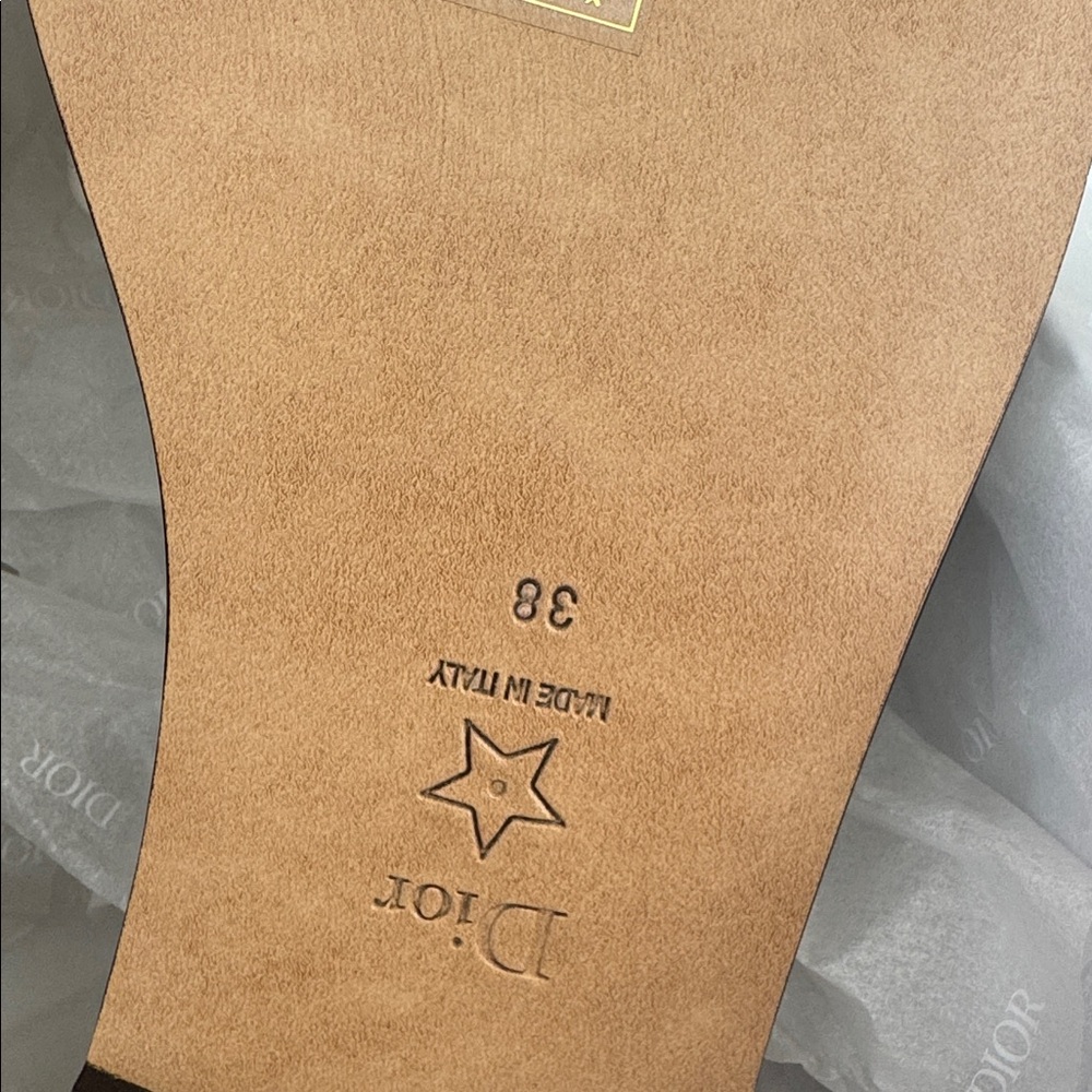 Christian Dior d-lane off white gold logo perforated flats slides sandals sz 38 - Picture 9 of 10